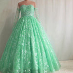 Load image into Gallery viewer, Illusion Neckline Long Sleeves Lace Ball Gowns Quinceanera Dresses 2018
