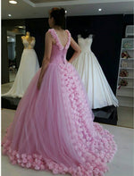 Load image into Gallery viewer, Spaghetti Straps Pink Flower Ball Gowns Quinceanera Dresses Bodice Corset
