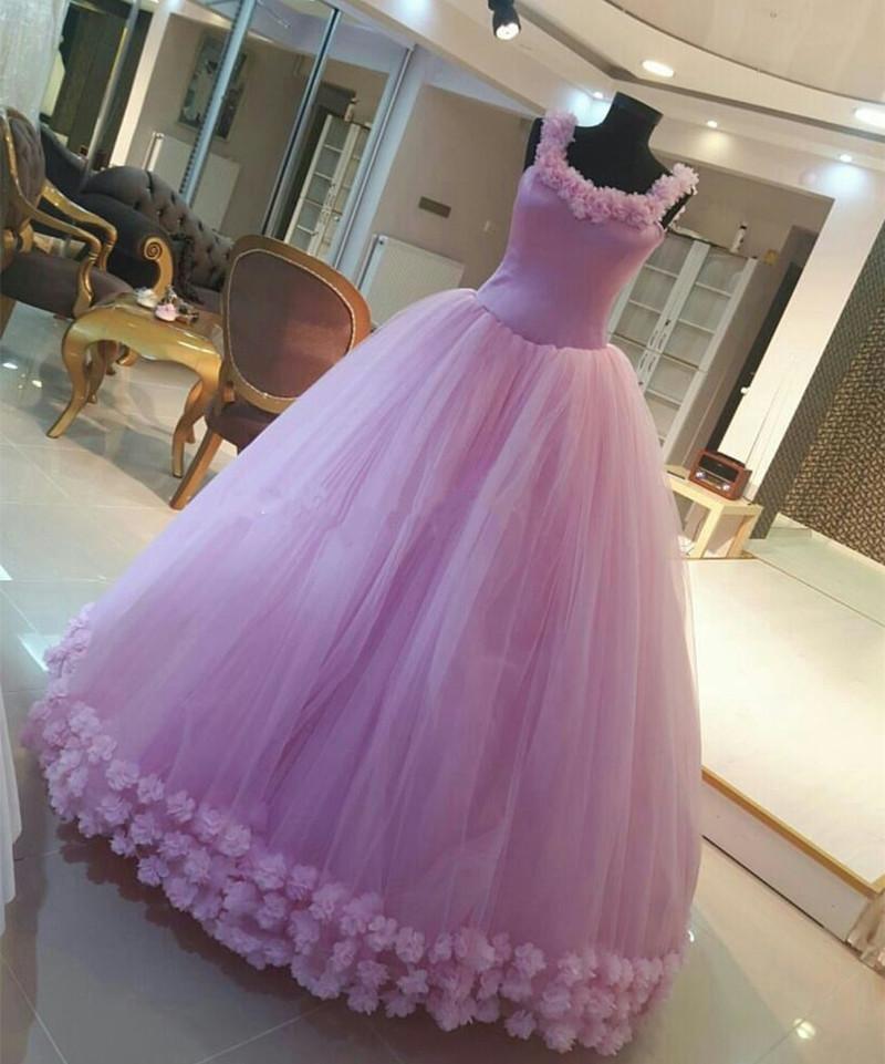 Spaghetti Straps Pink Flower Ball Gowns Quinceanera Dresses Bodice Corset