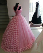 Cargar imagen en el visor de la galería, Spaghetti Straps Pink Flower Ball Gowns Quinceanera Dresses Bodice Corset
