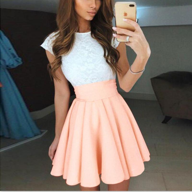 White Lace Cap Sleeves Satin Coral Homecoming Dresses For Prom Party