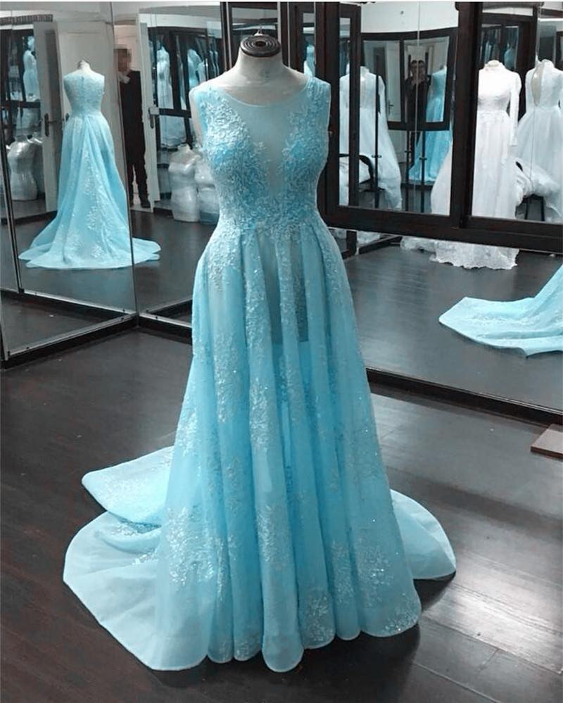 Boat Neck Cap Sleeves Lace Prom Dresses 2018 See Through Evening Gowns