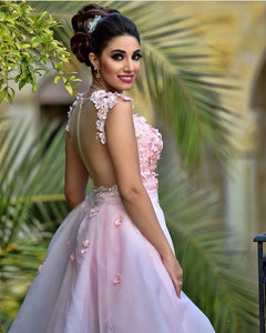 Pink Lace Cap Sleeves Prom Short Dresses With Removable Skirt