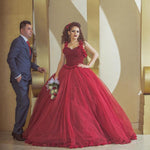 Load image into Gallery viewer, Burgundy Flower Wedding Dresses Ball Gowns Crystal Beaded Bodice Corset
