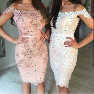Short Lace Off The Shoulder Prom Homecoming Dresses Sheath