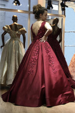 Cargar imagen en el visor de la galería, 3D Flowers Embroidery V-neck Satin Ball Gowns Prom Dresses

