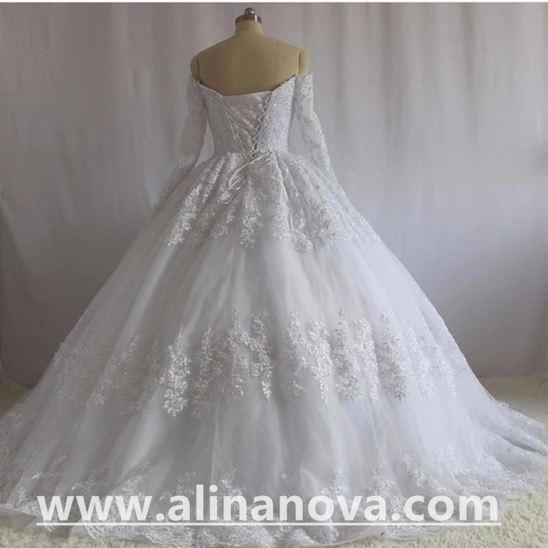 Lace Long Sleeves Ball Gowns Wedding Dresses Off The Shoulder