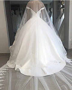Off Shoulder Floor Length Satin Wedding Dresses Ballgowns