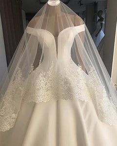 Off Shoulder Floor Length Satin Wedding Dresses Ballgowns