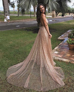 Load image into Gallery viewer, Long Sequins Evening Dresses Plunge V-neck Prom Gowns
