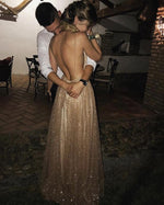 Load image into Gallery viewer, Long Sequins Evening Dresses Plunge V-neck Prom Gowns
