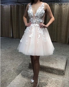 Tulle V Neck Homecoming Dresses Lace Embroidery