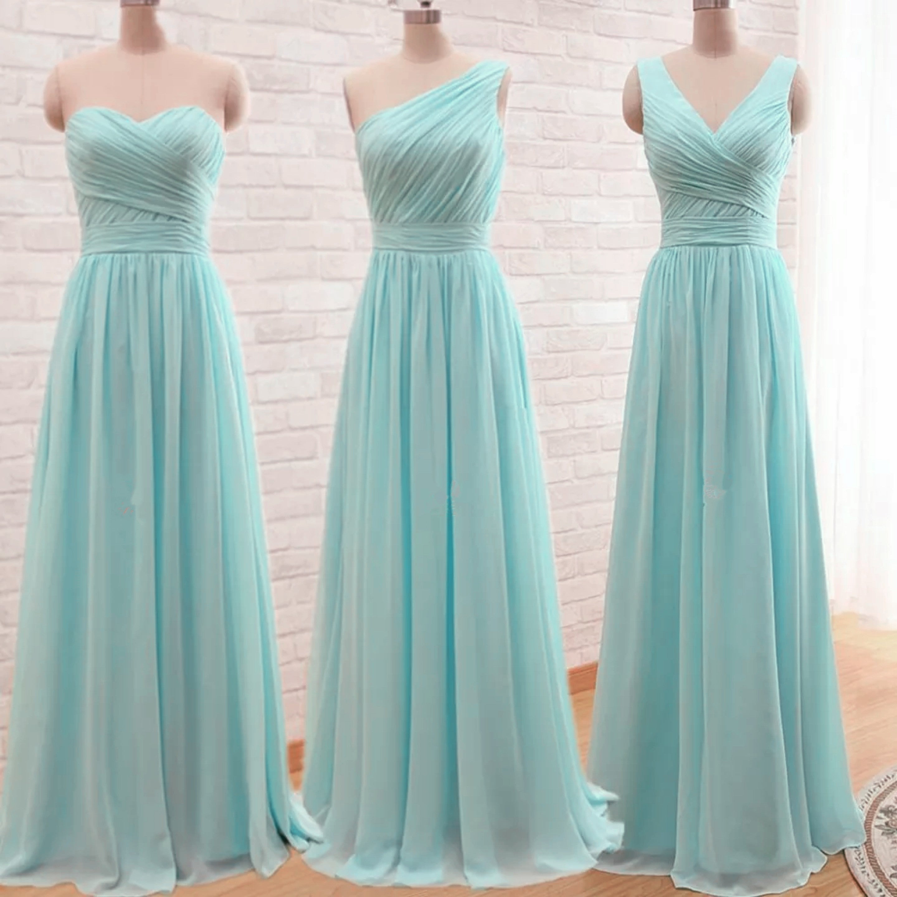 Light Blue Bridesmaid Dresses Mixed Style