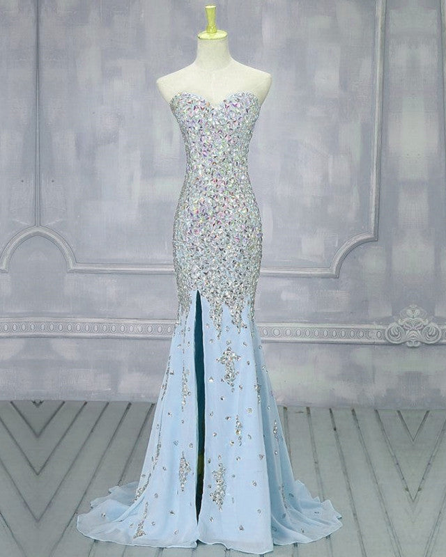 Light Blue Mermaid Prom Dresses 2020