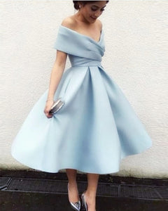 Light Blue Ball Gown Prom Dress Tea Length