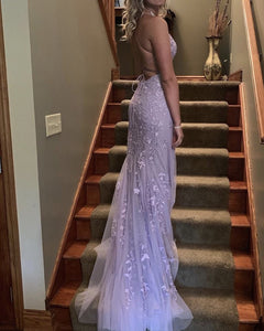 Lilac Tulle Mermaid Prom Dresses 2020