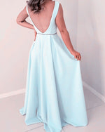 Load image into Gallery viewer, Light Blue Bridesmaid Dresses Open Back
