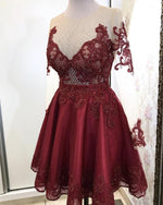 Afbeelding in Gallery-weergave laden, long sleeves homecoming dresses burgundy
