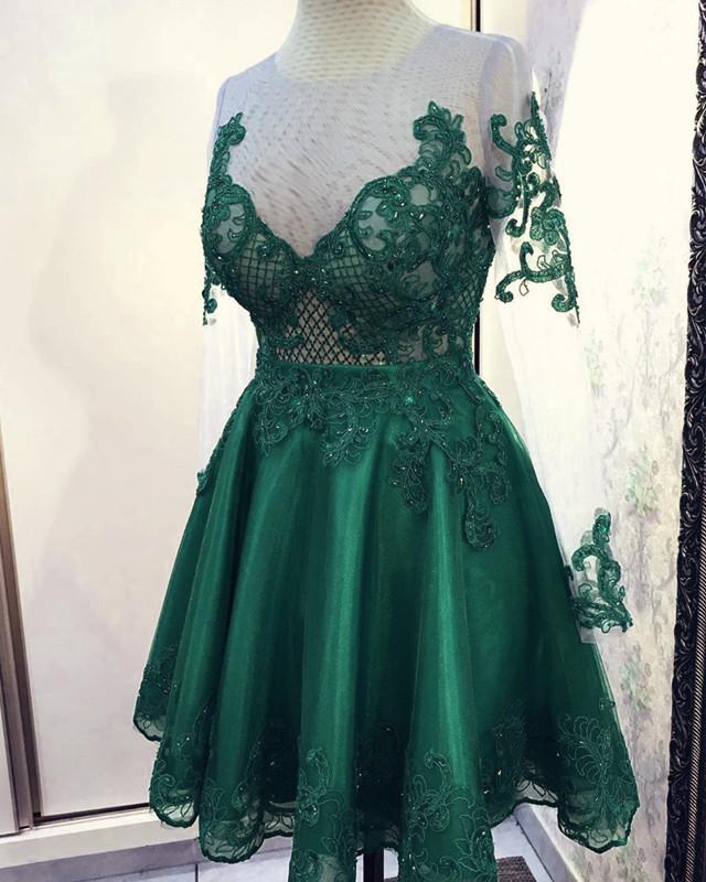 long sleeves homecoming dresses green