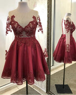 Afbeelding in Gallery-weergave laden, long sleeves homecoming dresses maroon
