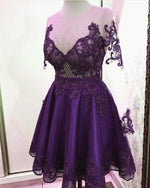 Afbeelding in Gallery-weergave laden, long sleeves homecoming dress purple
