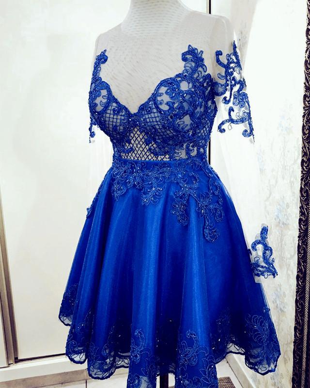 long sleeves homecoming dresses royal blue