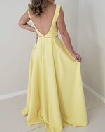 Load image into Gallery viewer, Long Yellow Bridesmaid Dresses Open Back
