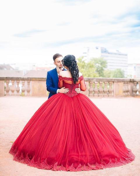 Burgundy Tulle Ball Gown Quinceanera Dresses