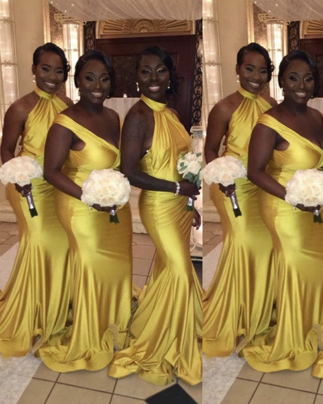Mix Style Bridesmaid Dresses Gold Mermaid Formal Dress