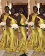 Load image into Gallery viewer, Mix Style Bridesmaid Dresses Gold Mermaid Formal Dress
