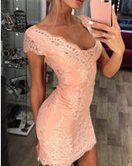 Load image into Gallery viewer, Sheath Homecoming Dresses Lace Cap Sleeves
