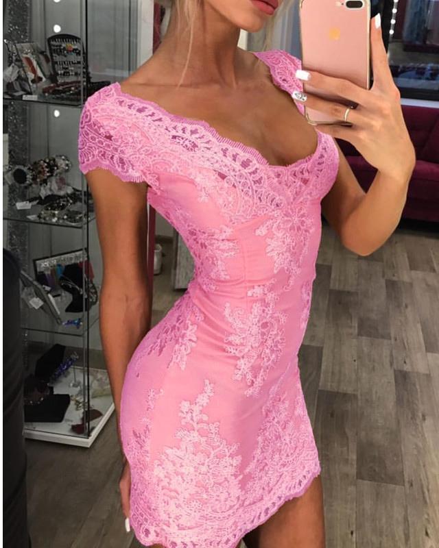 Pink Lace Homecoming Dresses 2019