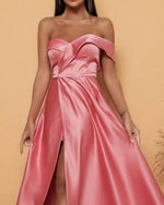 Load image into Gallery viewer, Pink One Shoulder Satin Dress
