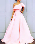 Cargar imagen en el visor de la galería, 2020 Long Pink Prom Dresses One Shoulder
