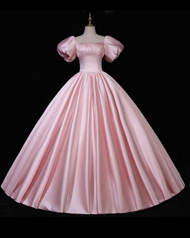 Pink Ball Gown Satin Prom Dresses