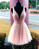 Load image into Gallery viewer, Blush Pink Sequin Tulle Homecoming Dresses 2019
