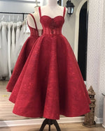 Cargar imagen en el visor de la galería, Burgundy Lace Sweetheart Corset Midi Ball Gown
