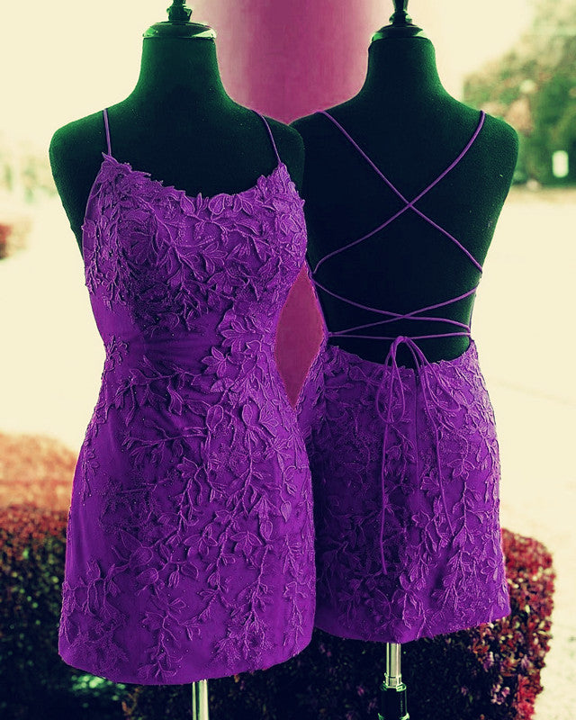Purple Lace Homecoming Dresses Bodycon