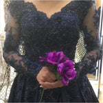 Load image into Gallery viewer, Lace Flower Beaded Long Sleeves Ball Gowns Wedding Dresses 2017
