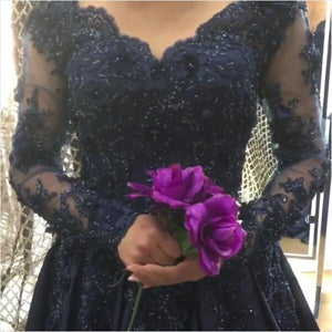 Lace Flower Beaded Long Sleeves Ball Gowns Wedding Dresses 2017