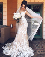 Load image into Gallery viewer, Ivory Lace Embroidery Mermaid Wedding Dresses Champagne
