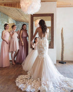 Load image into Gallery viewer, Ivory Lace Embroidery Mermaid Wedding Dresses Champagne
