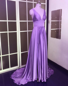 Sexy Plunge V-neck Long Chiffon Bridesmaid Dresses With Leg Split