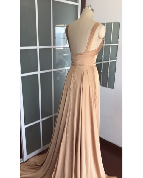 Long Chiffon V-neck Empire Waistline Leg Slit Bridesmaid Dresses