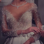 Load image into Gallery viewer, Bling Bling Sequins Beaded Tulle Ball Gowns Long Sleeves Wedding Dress
