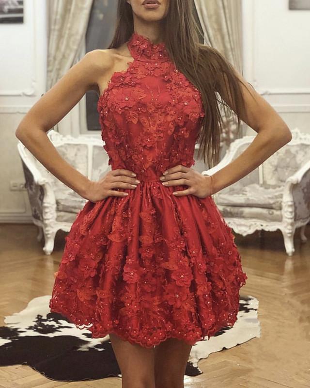Red Lace Homecoming Dresses 2019