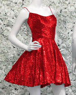 Load image into Gallery viewer, Red Sequin Homecoming Dresses
