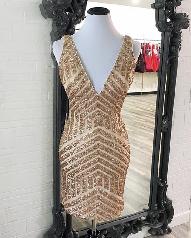 Rose Gold Homecoming Dresses Sequin