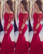 Cargar imagen en el visor de la galería, Long Sleeves Mermaid Prom Dress Lace Appliques
