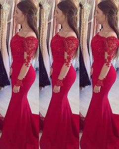Long Sleeves Mermaid Prom Dress Lace Appliques